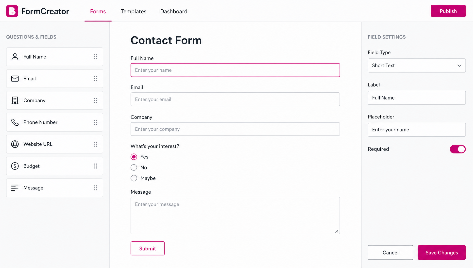 Form Creator app preview